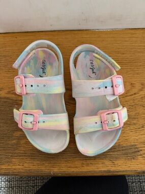 Toddler Girls Pastel Rainbow Buckle Sandals - Pink Accents